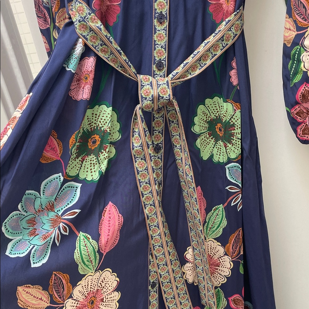 Hermoza NWT Johanna Tie Dress Navy Flora Long Sleeve Size XS Dress - Picture 4 of 10